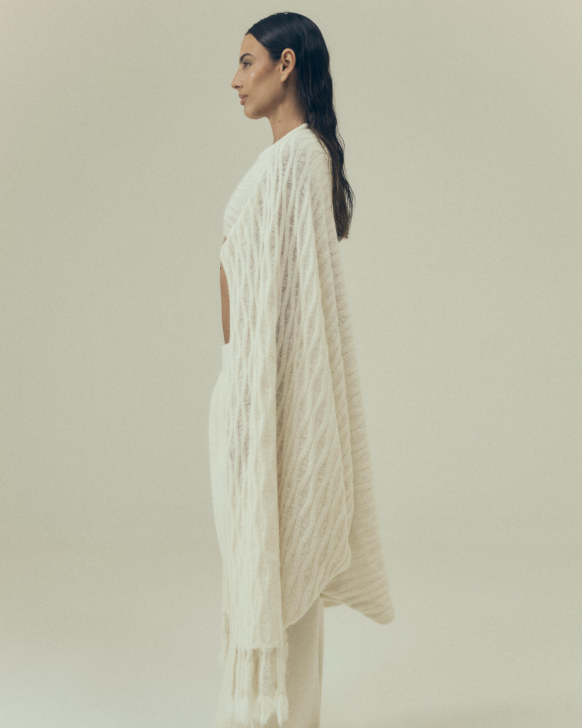 Shale Blanket/Poncho in Cloud, side view — Pampa the Brand