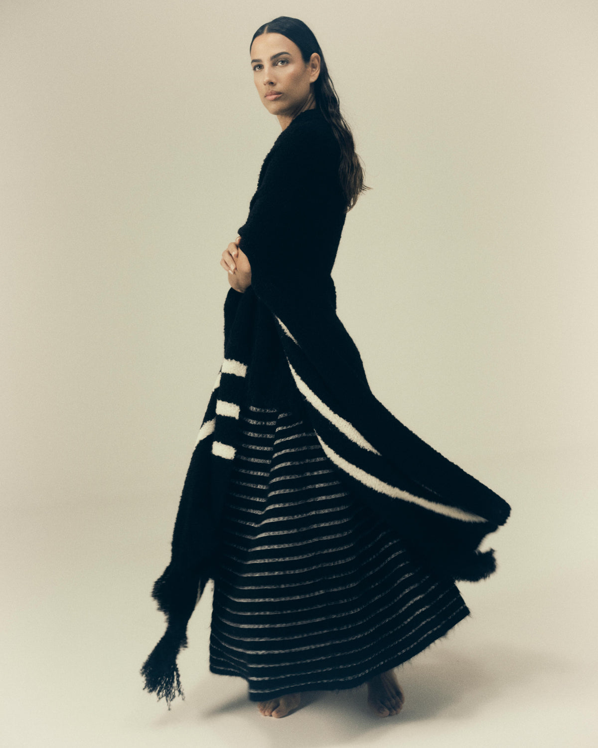 Obsidia Blanket/Poncho in Black, side view — Pampa the Brand