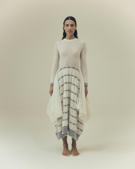 Hazel Dress in Cloud, front view — Pampa the Brand