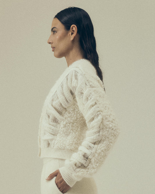 Surya Cardigan in Cloud, side view — Pampa the Brand