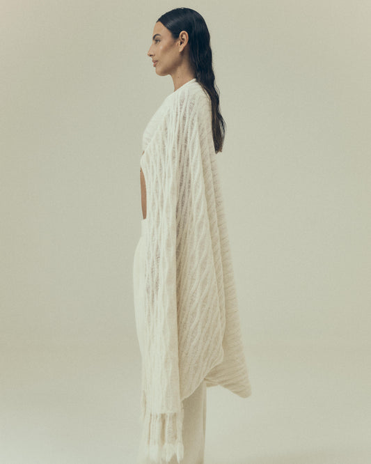 Shale Blanket/Poncho in Cloud, side view — Pampa the Brand